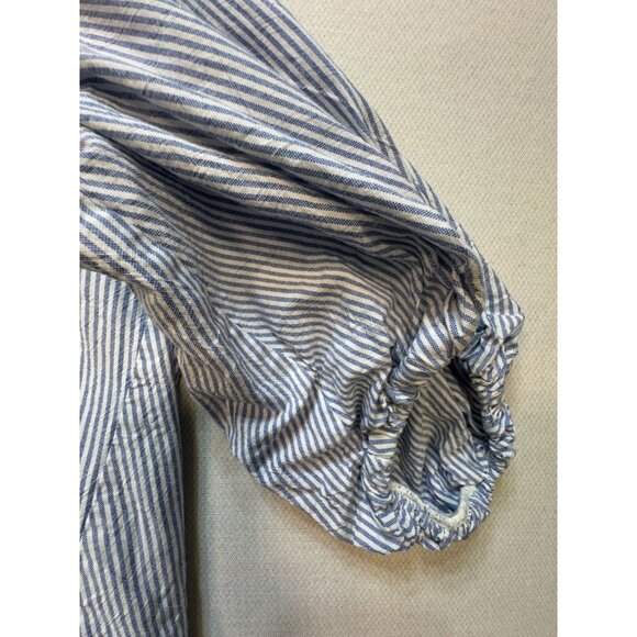 Zara Womens Shirt Blouse Button Down Sz S White Blue Striped Balloon Half Sleeve - Picture 8 of 10